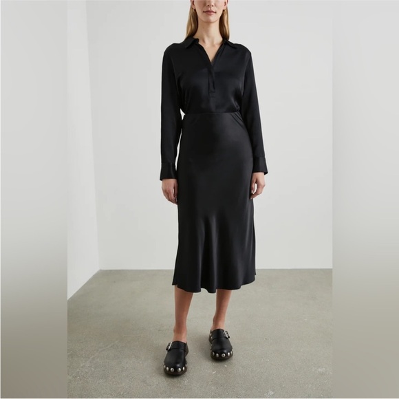 Rails Berlin Luxe Satin Midi Skirt Black Bias Cut High Rise | Size Small - Picture 2 of 12